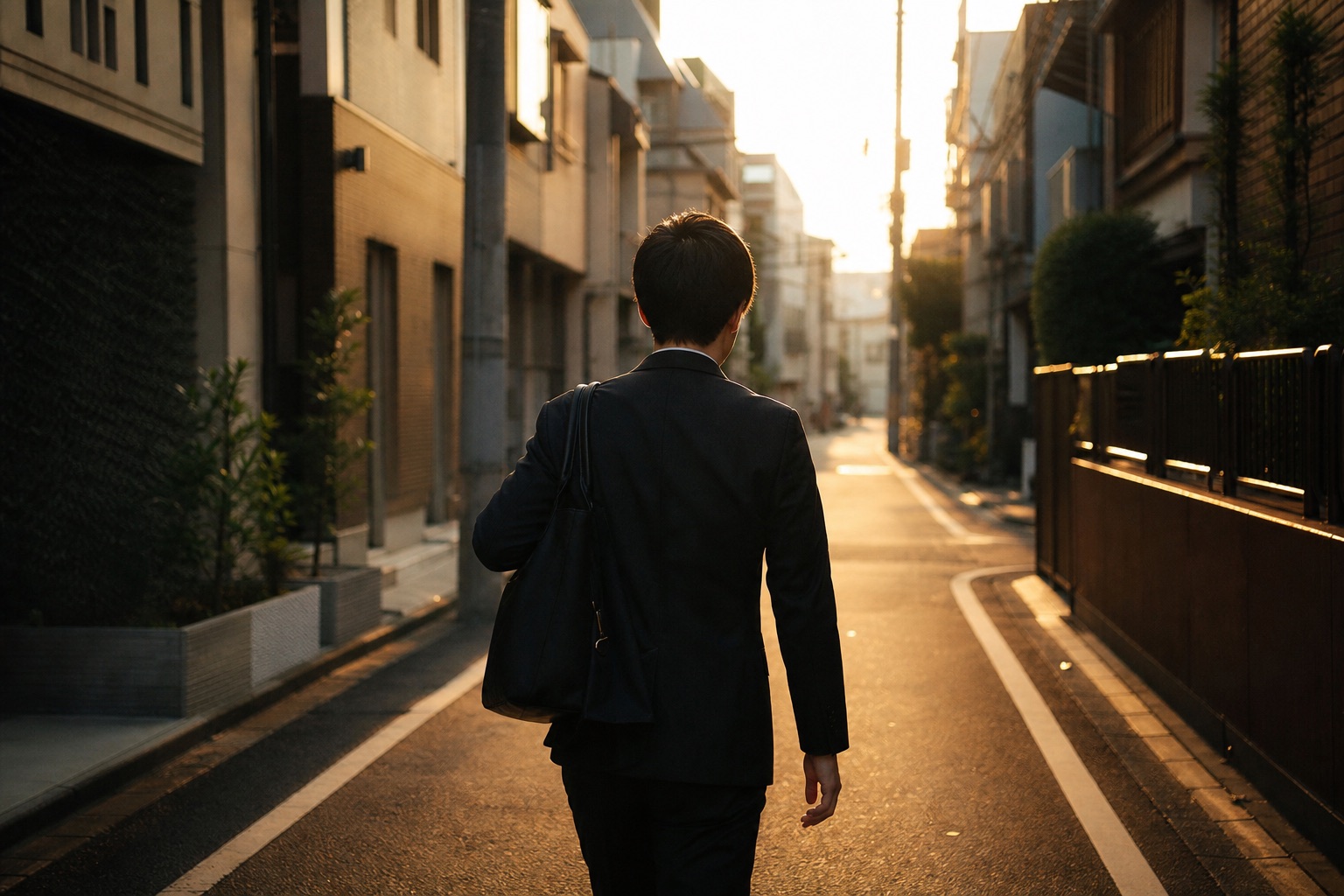 朝の光の中、歩き出す一歩